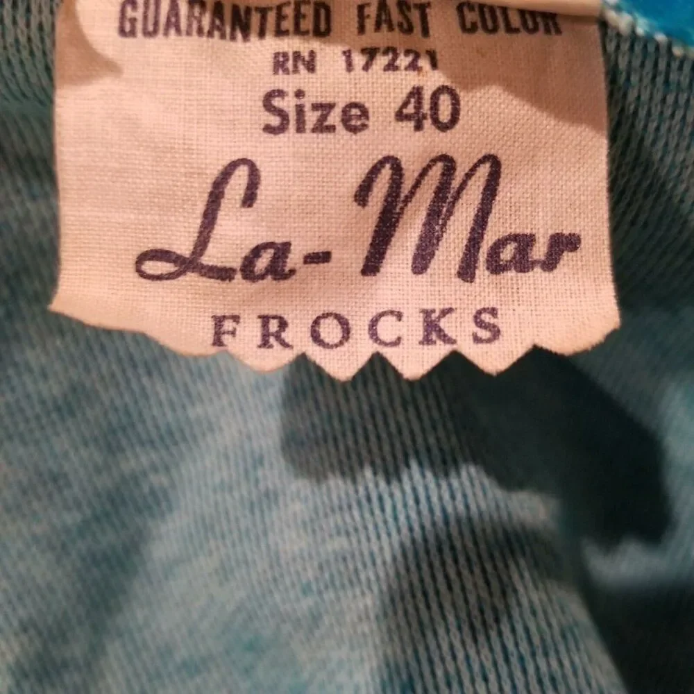 Vintage 50s 60s La Mar Frocks Robe Teal Blue Bathrobe Floral Womens L Faux Fur